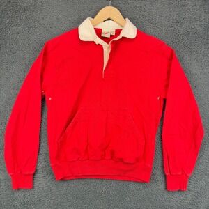 Vintage Merona Sport Red Rugby Shirt Long Sleeve Collared Pocket Mens Size M